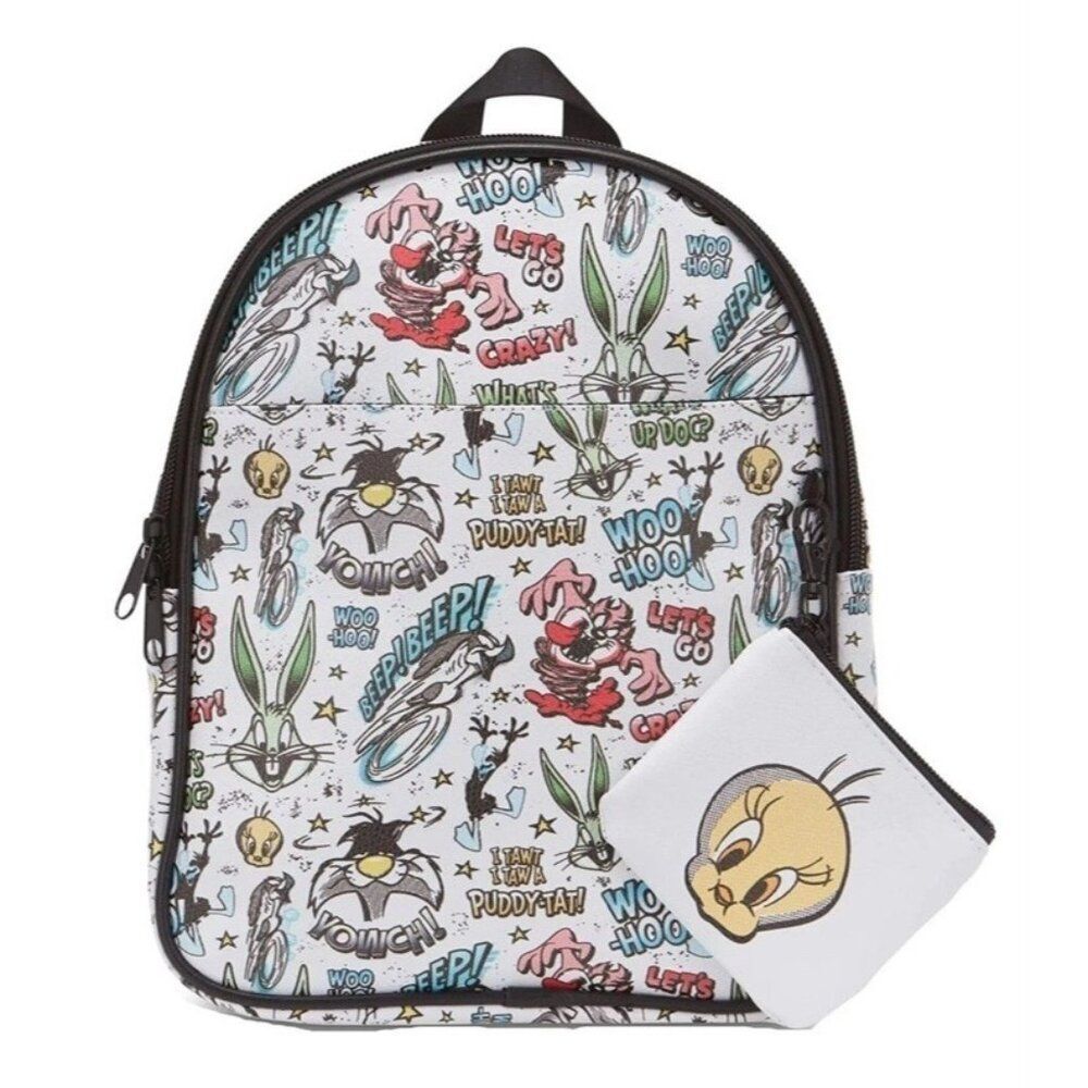 Looney Tunes All Over Print Faux Leather Mini Backpack W Tweety Coin Purse NWT